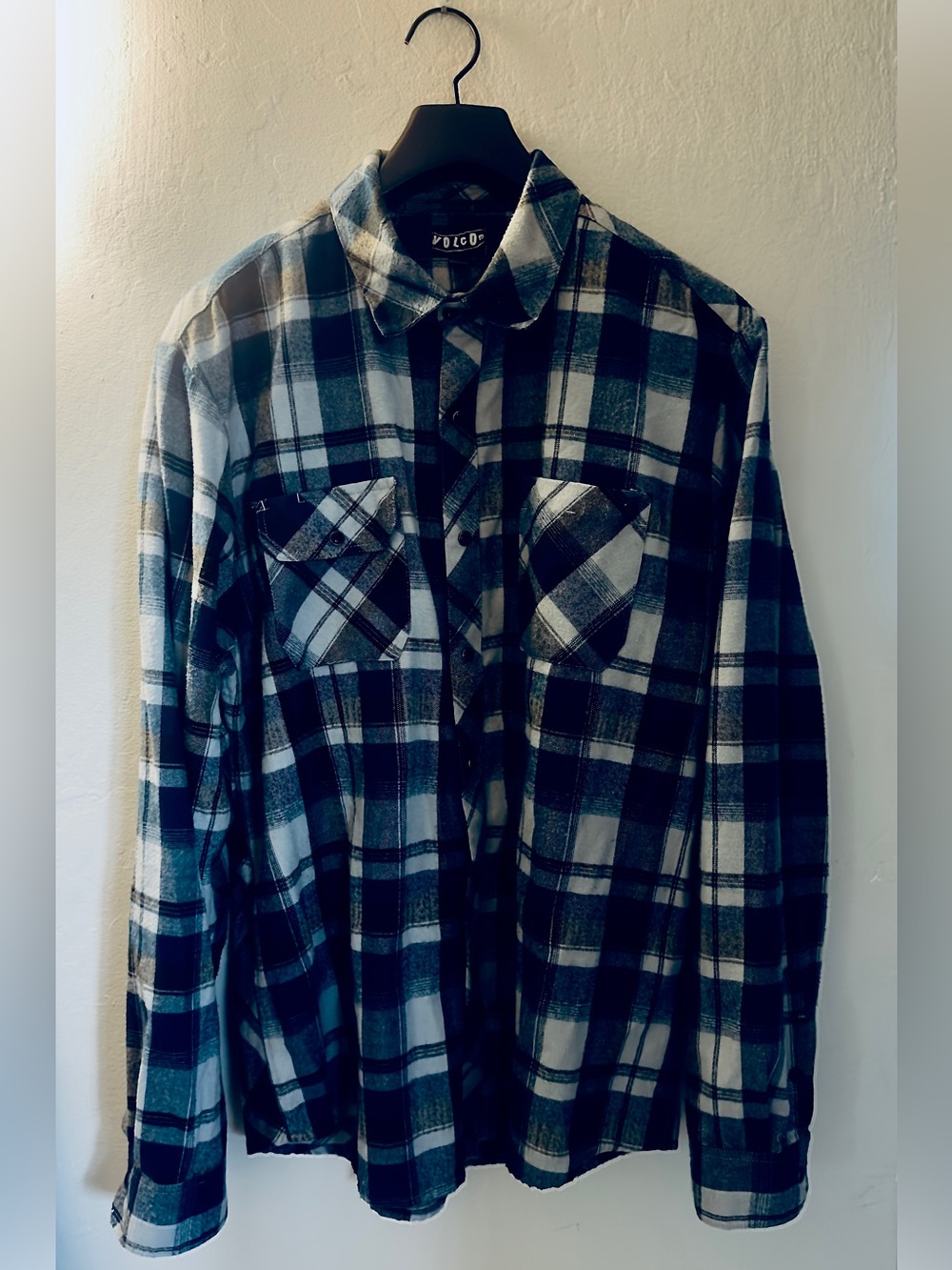Volcom “Gizzmo” LS Men’s Large Teal Green Plaid Flannel Shirt Button Down